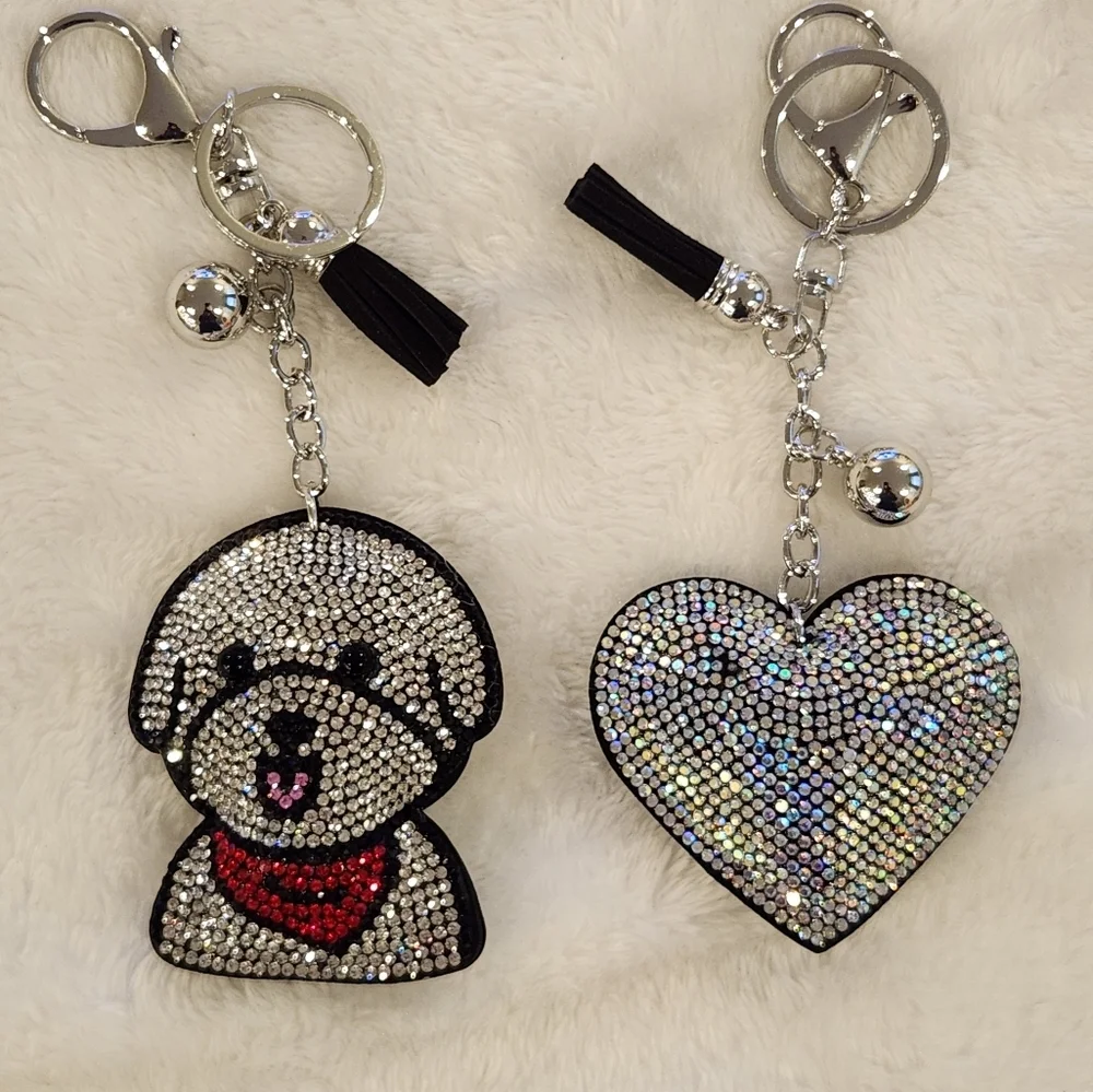 Rhinestone Dog and Heart Keychains Bag Charms